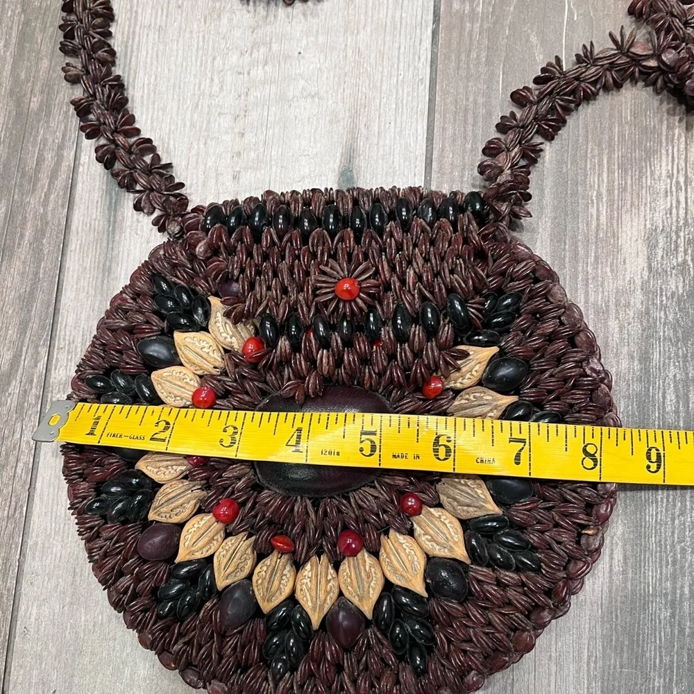 Vintage Apple Seed Purse Handcrafted Hippie Bag Boho Festival 1960’s Folk art